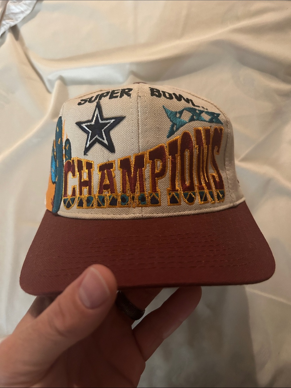 NFL Cowboys Super Bowl Champions Patch Hat - White, Maroon, Teal, Gold